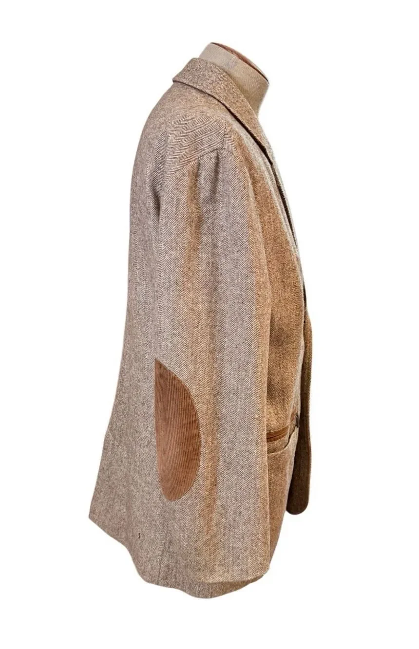 Tommy Bahama Brown Wool Blend Herringbone Tweed Blazer Elbow Patches 2 Btn Large
